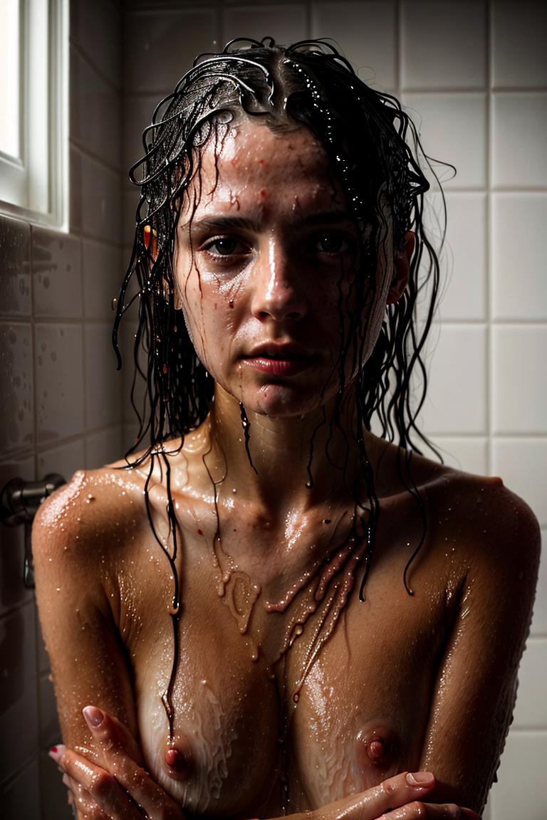 woman behind glass shower scene
