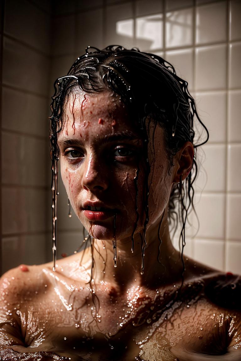 woman behind glass shower scene