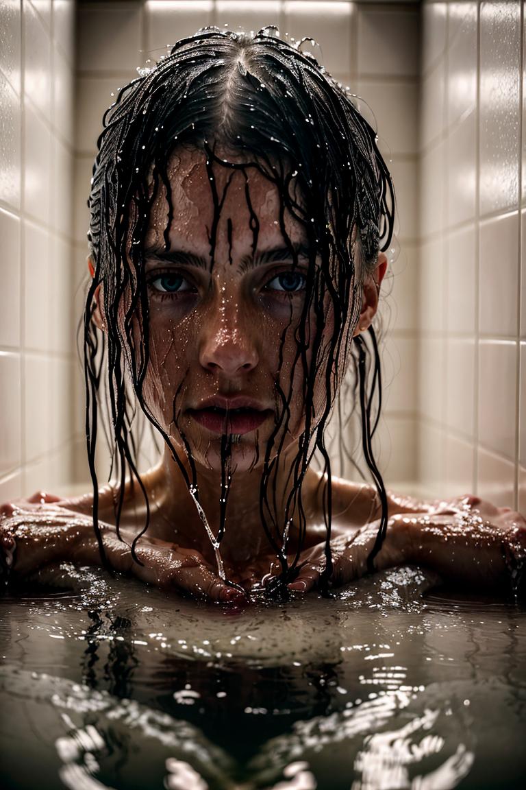 woman behind glass shower scene