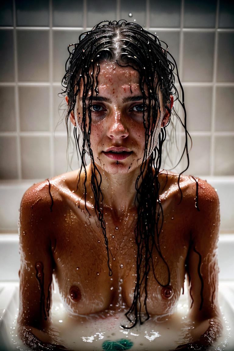 woman behind glass shower scene