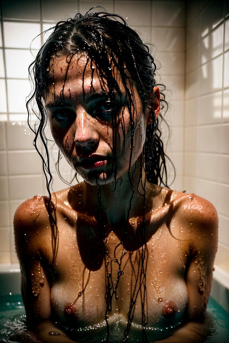 woman behind glass shower scene