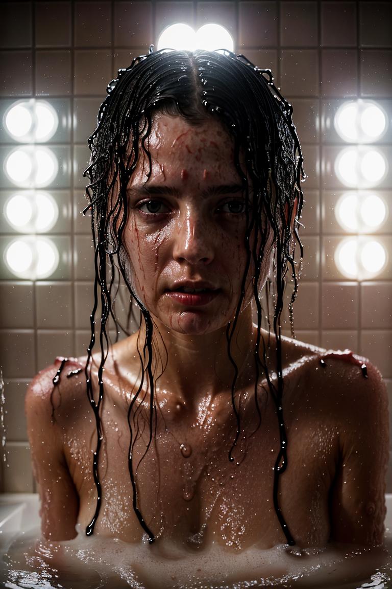 woman behind glass shower scene