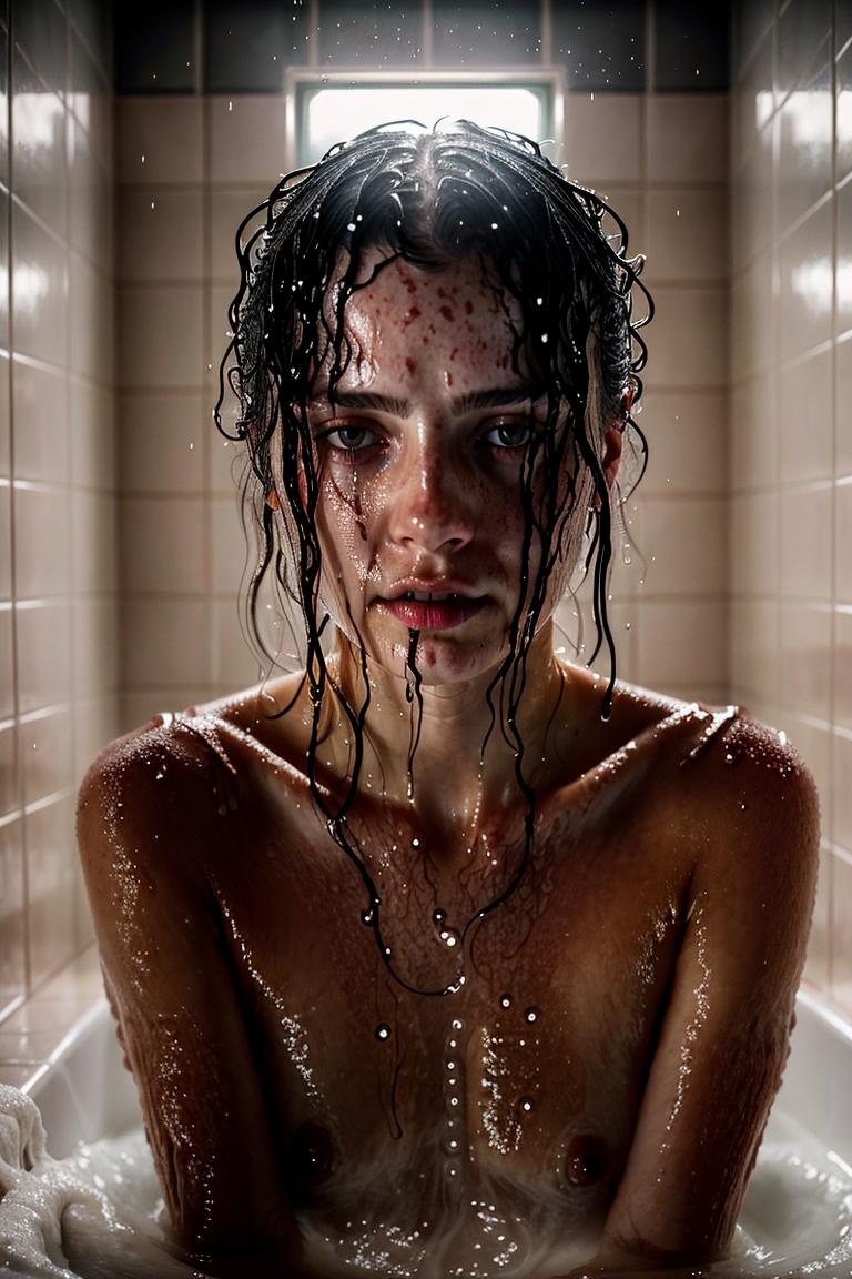 woman behind glass shower scene
