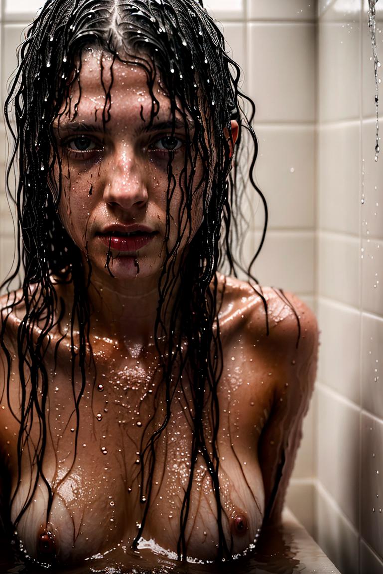 woman behind glass shower scene