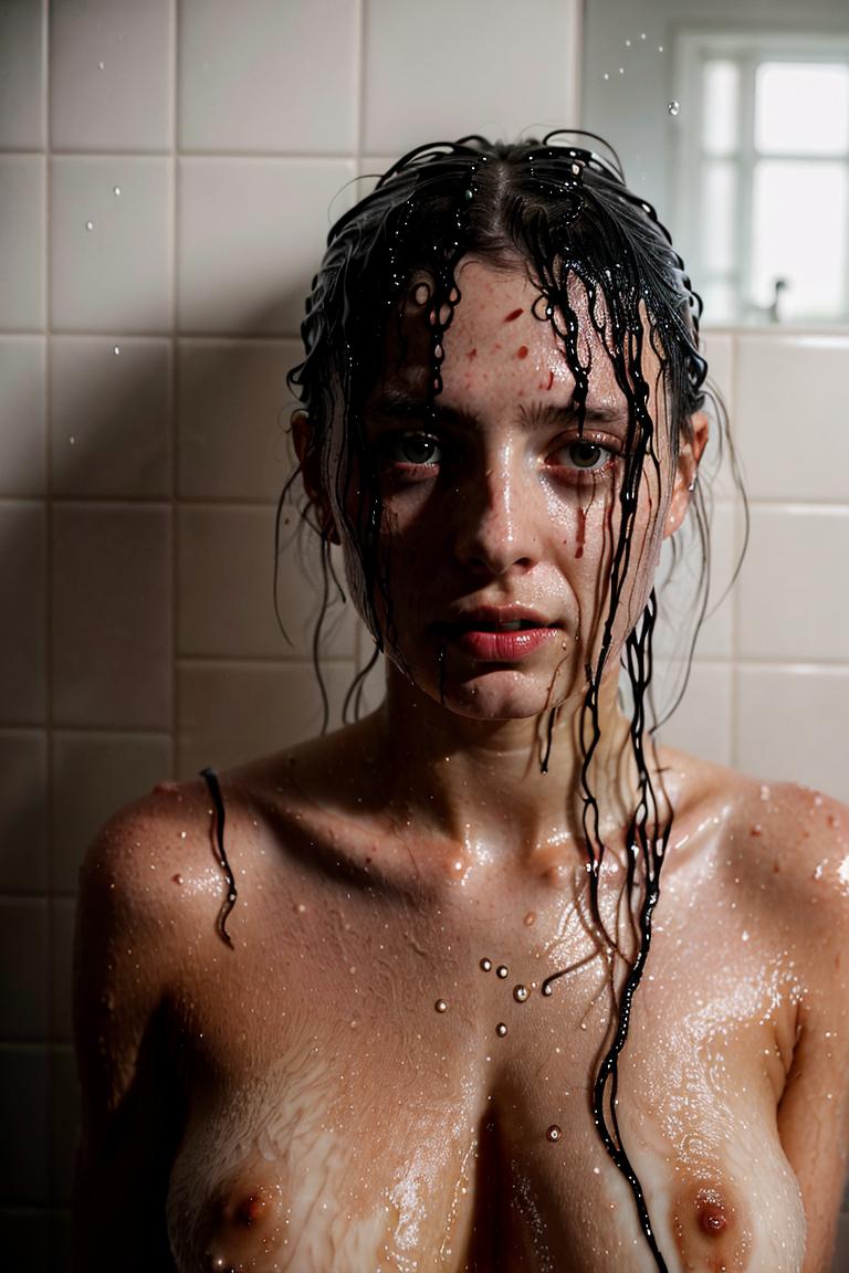 woman behind glass shower scene