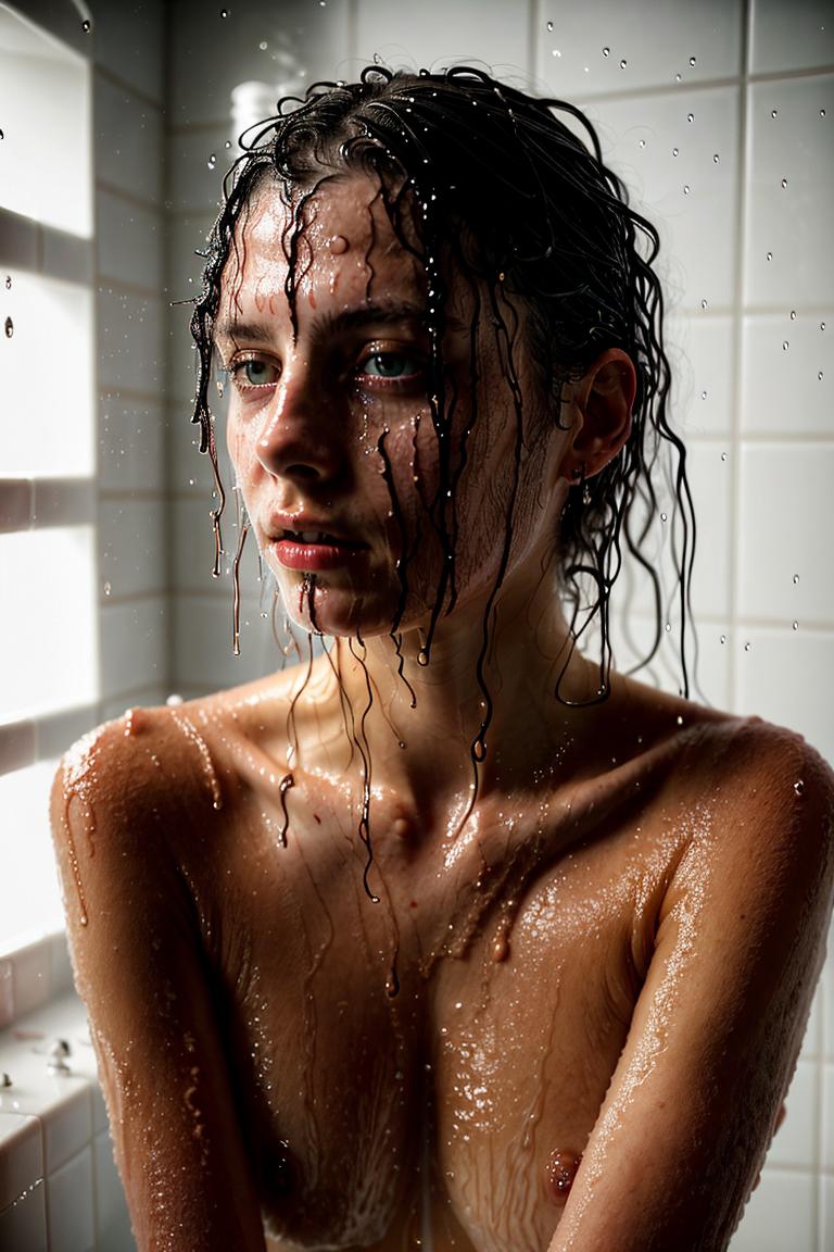 woman behind glass shower scene