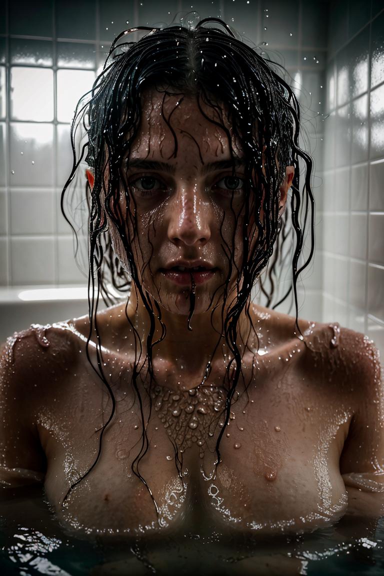 woman behind glass shower scene
