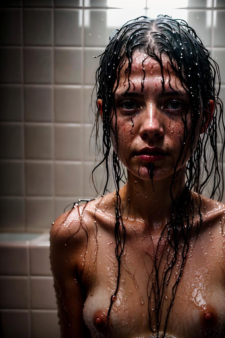 woman behind glass shower scene