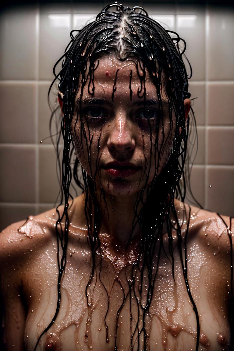 woman behind glass shower scene