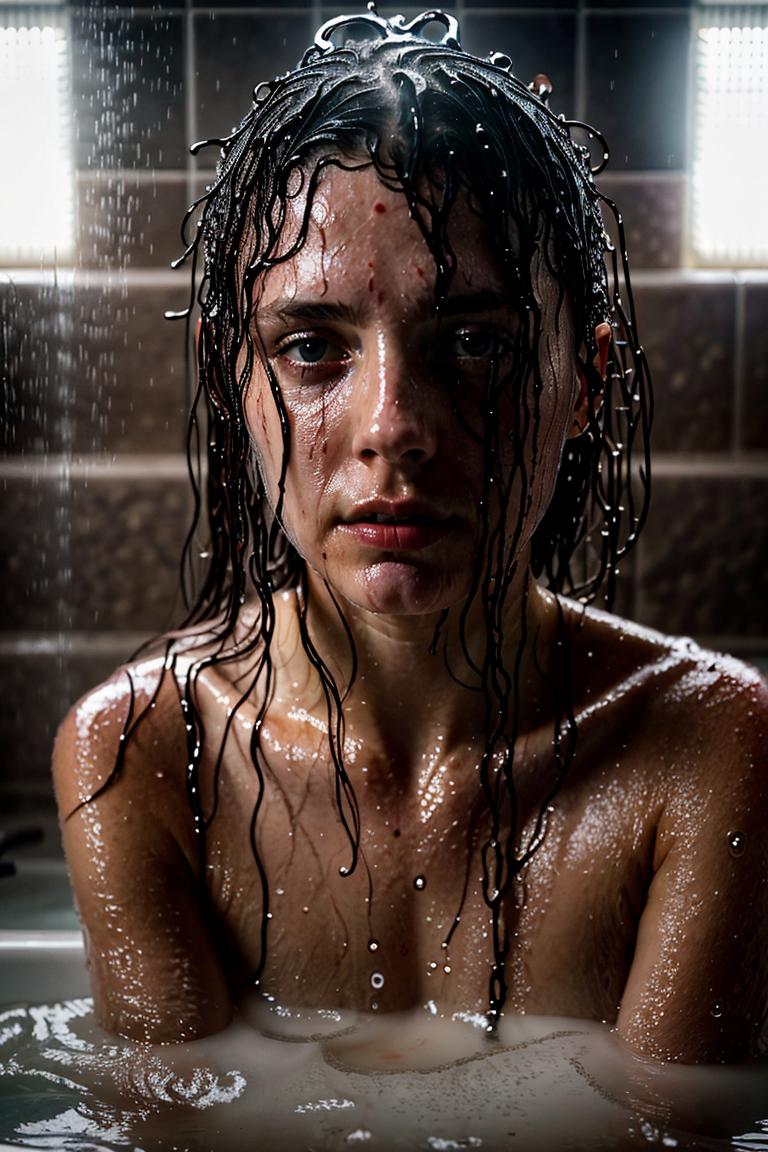 woman behind glass shower scene