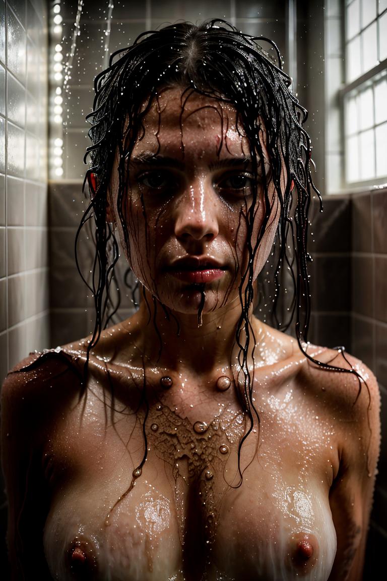 woman behind glass shower scene