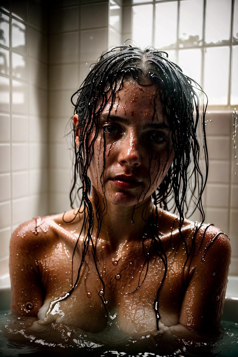 woman behind glass shower scene