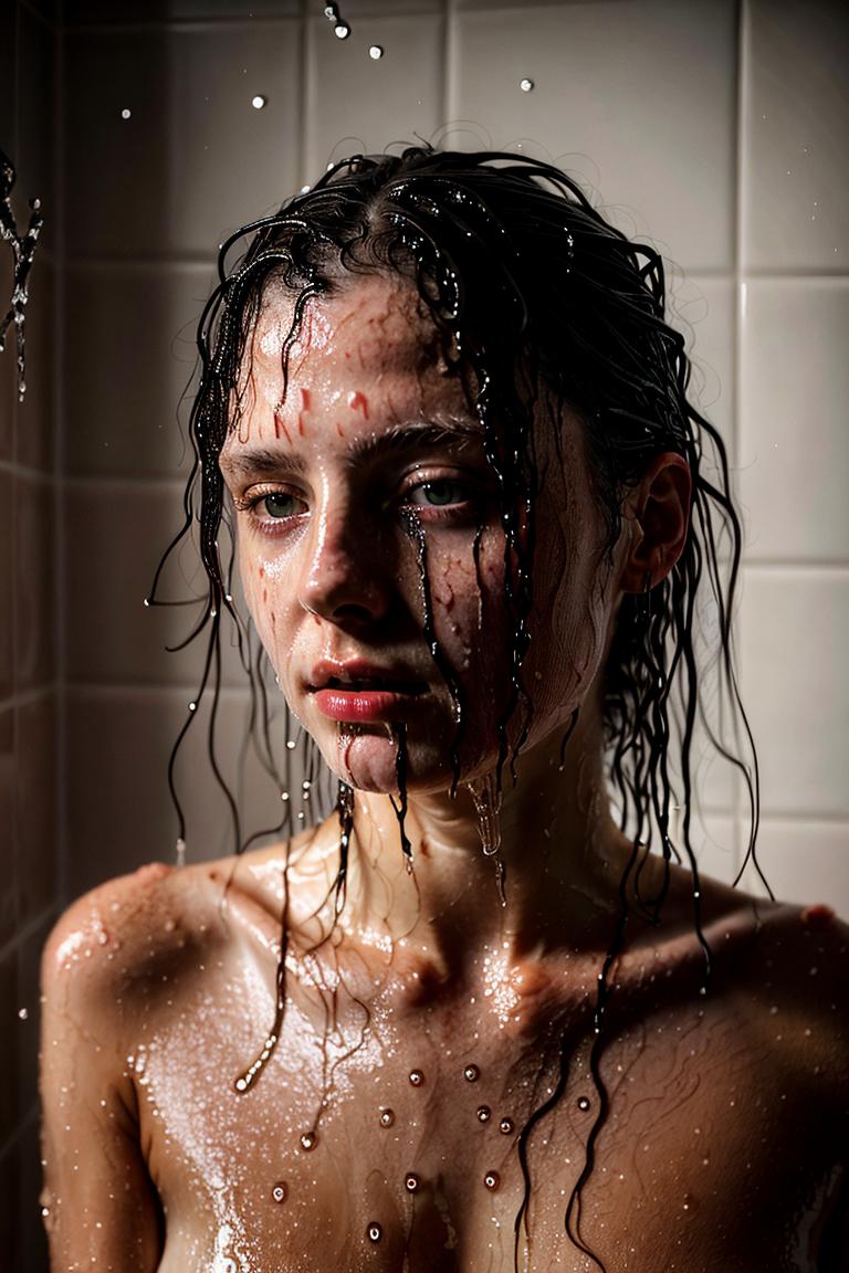 woman behind glass shower scene
