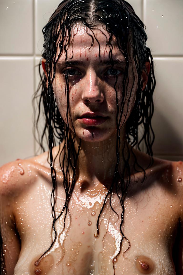 woman behind glass shower scene