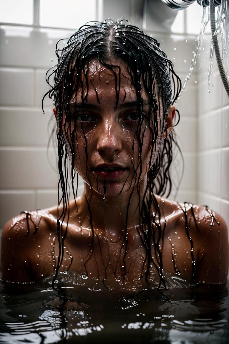 woman behind glass shower scene