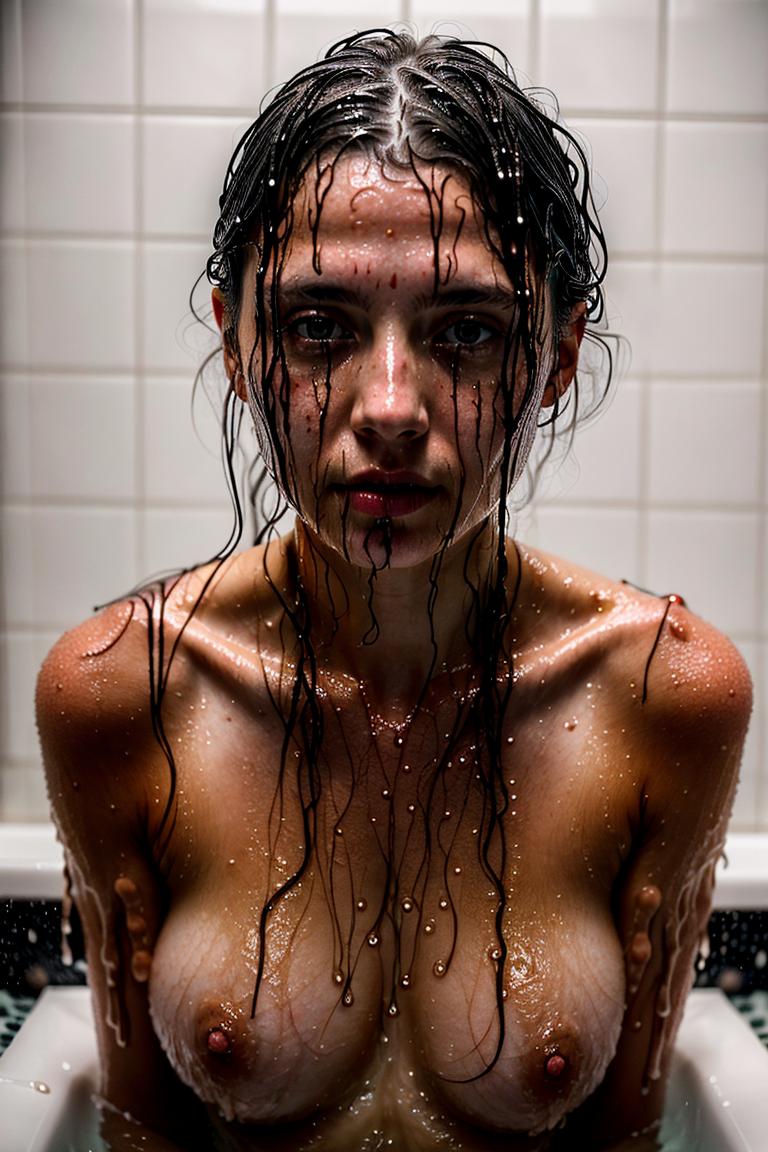 woman behind glass shower scene