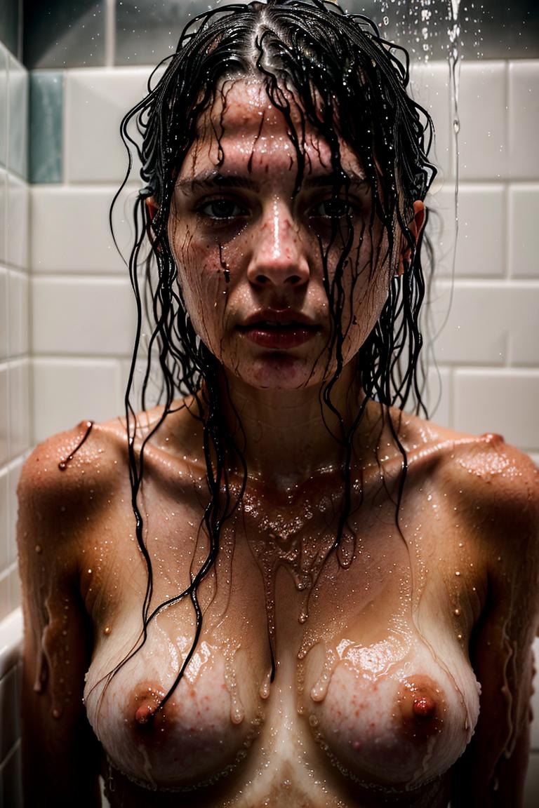woman behind glass shower scene