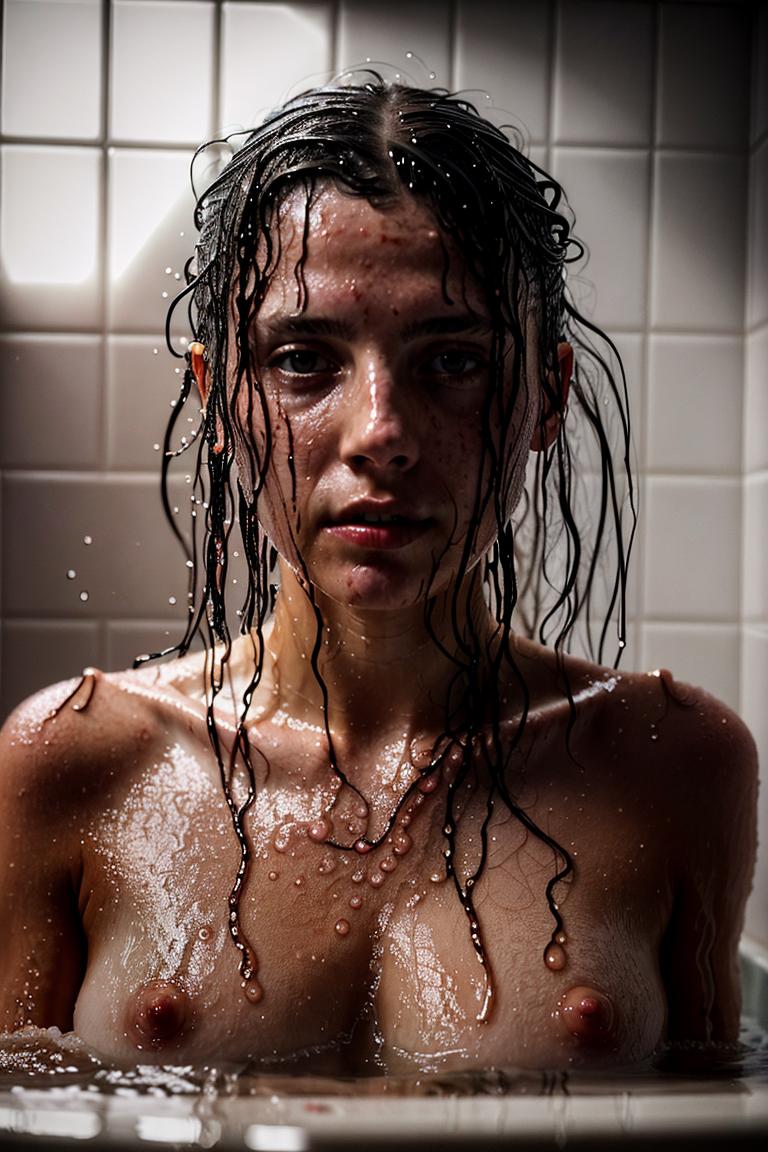 woman behind glass shower scene