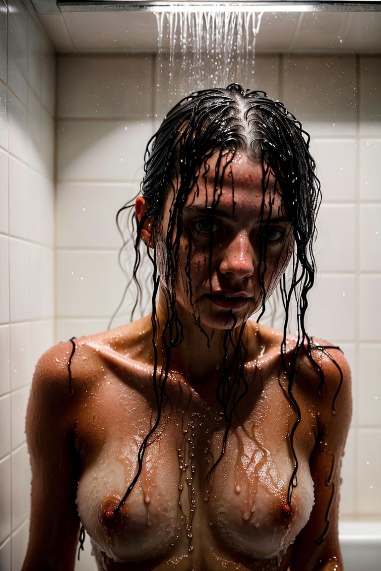 woman behind glass shower scene