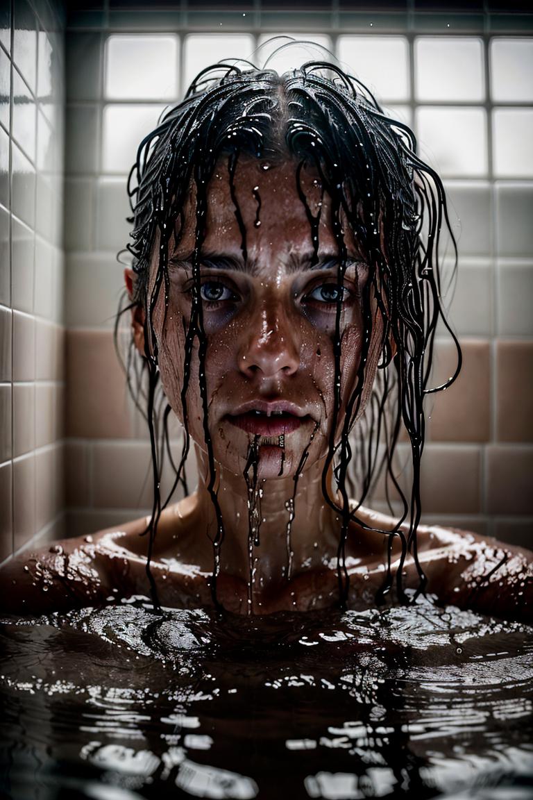 woman behind glass shower scene